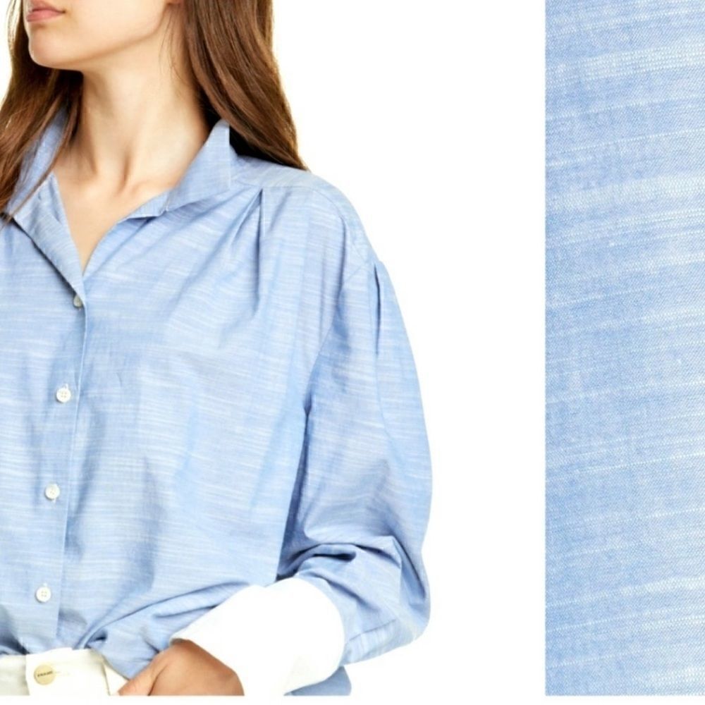 Frame Oxford Blue Pleated Contrast Cuff Button Up - Picture 6 of 11